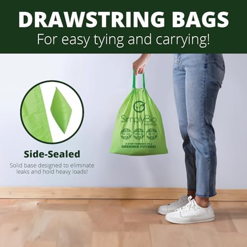 Simply Bio 3 Gallon Compostable Trash Bags Liners Drawstring, Heavy Duty Extra Thick 1 Mil, 11.36 Liter, 50 Bags, Small Kitchen Food Scrap Waste Bag, ASTM D6400, US BPI and OK Compost Home Certified - Image 3