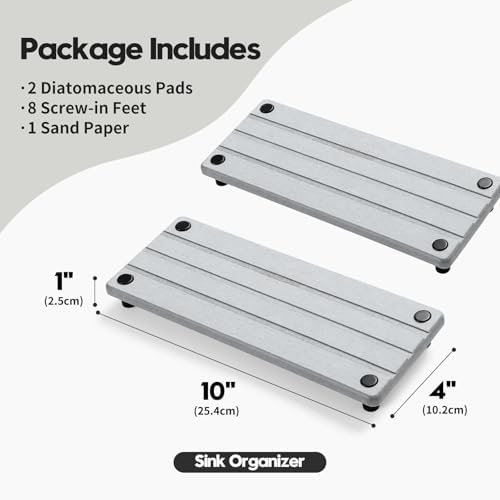 Razborci 2 Pack Fast Drying Water Absorbing Diatomite Stone Mat Tray for Kitchen & Bathroom Counter - Instant Dry Sink Caddy Organizer - Vanity Holder for Soap, Sponge – Light Gray 10" x 4" - Image 2
