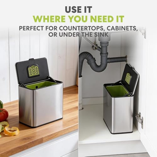 Simpli-Magic Kitchen Compost Bin and Caddy, 5L / 1.32 Gal Stainless Steel with Removable Inner Bucket and Deodorizer Compartment, 2-in-1 Countertop Compost Bin with Lid, Kitchen Food Waste, 79705 - Image 3