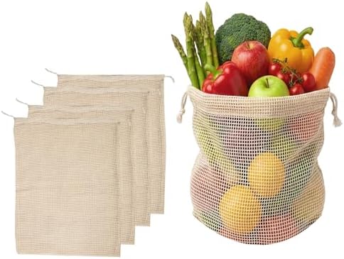 Reusable Cotton Mesh Bags Organic Cotton, Washable & Durable Grocery Bags with Drawstring Mesh Storage Bags for Fruits, Vegetables & Shopping (3 Large, 3 Medium, 3 Small) - Image 4