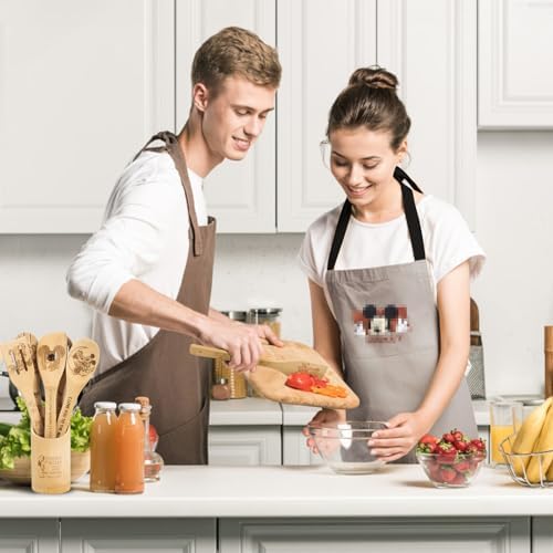 Wooden Spoon for Cooking- Cartoon Wooden Spoons Bamboo Utensils Set Kitchen Decoration- Birthday Gift Kitchen Accessory with Cute Apron Oven Mitt Potholder- Best Kitchen Gifts for Women Friends (Grey) - Image 4