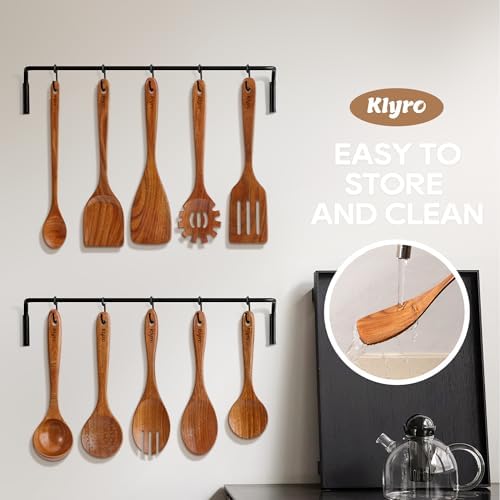 Teak Wooden Cooking Utensils Set, 10 Piece Premium Kitchen Cookware, Non-Scratch Wooden Spoons for Cooking, Perfect for Cooking and Serving - Image 5