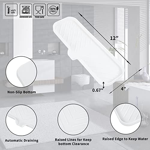 MicoYang Silicone Soap Dish with Drain Spout — Self-Draining Double Sink Organizer Tray for Kitchen & Bathroom, Dispensers, Sponges & Soap Holder, Non-Slip & Dishwasher Safe, White (Large, 12"×4") - Image 2