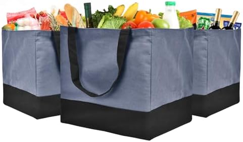Canvas Reusable Grocery Bags Heavy Duty, 8.3 gal Foldable Large Tote Bag with Handles, Holds 60 lbs Canvas Shopping Bags, 3 Pack by CNaiyunpin