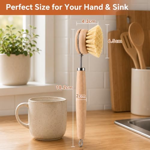 DEBETOOL Bamboo Dish Brush with Handle & 4 Replacement Heads - Image 2