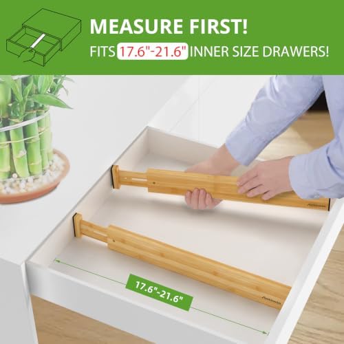 ANTOWIN 4 Pcs Expandable Bamboo Drawer Dividers, Fits 17.6-21.6" Drawers - Image 2