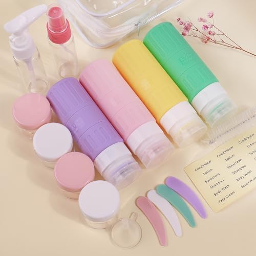 GLAMFIELDS Travel Bottles for Toiletries,TSA Approved 3.3oz Size LeakProof Silicone Toiletry Containers for Shampoo, Conditioner,Easy to Squeeze，Portable Travel Essentials for Lotion(18 Pack) Macaron - Image 6