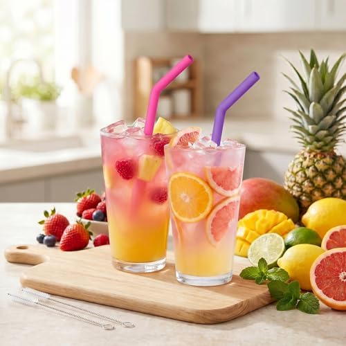 NiHome 6-Pack Wide Reusable Bent Silicone Straws for Smoothies, Milkshake - Image 2