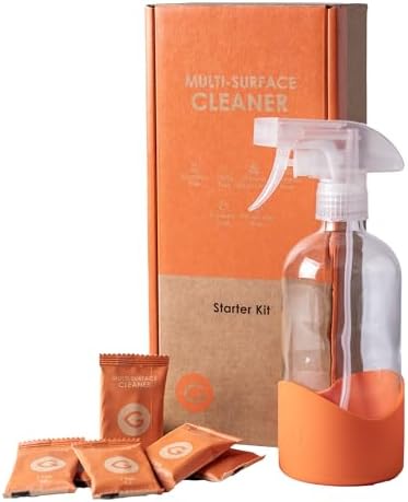 Eco Multi-Surface Cleaner Starter Kit – Refillable Glass Spray Bottle + 6 Eco Tablets – Plastic-Free, Plant-Based, Non-Toxic – Orange Scent – Zero Waste by Greenargen