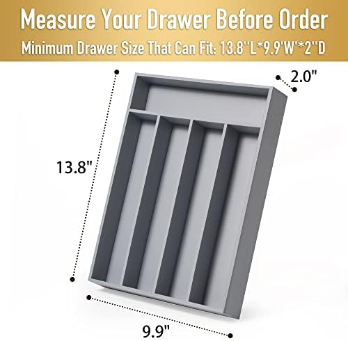 Besilord Bamboo Silverware Holder - Drawer Organizer with 5 Slots (Gray) - Image 2