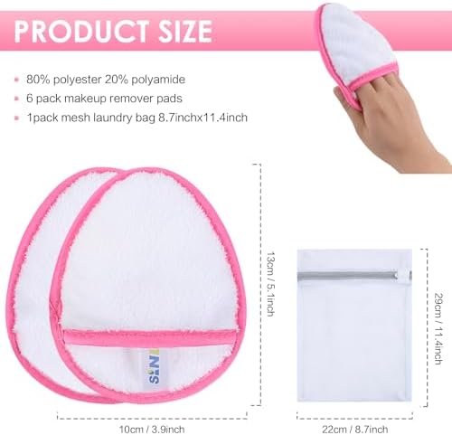 SINLAND Reusable Makeup Remover Pads White 6 Pack - Image 2