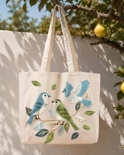 Floral Embroidery Canvas Tote Bag with Magnetic Closure for Daily - Image 3