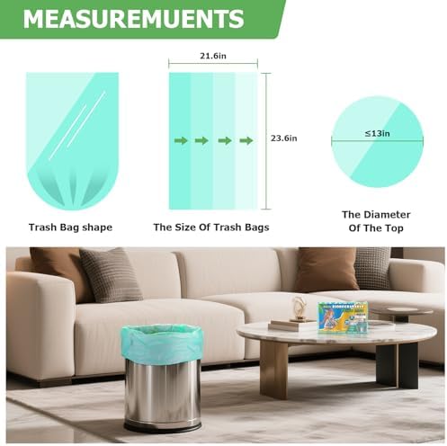 6 Gallon Trash Bags Compostable Green - Heihaily Medium Garbage Bags Strong Thick Bulk 100 Count Biodegradable Unscented for Home and Kitchen Office Liners Waste Basket Can - Image 2