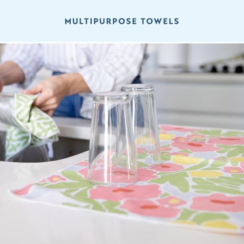 ELYN Microfiber Kitchen Dish Towel Set, Quick-Dry & Absorbent Waffle Weave Cleaning Towels, Set of 2 Kitchen Towels, Paper Towels Alternative (Oranges & Gingham) - Image 5