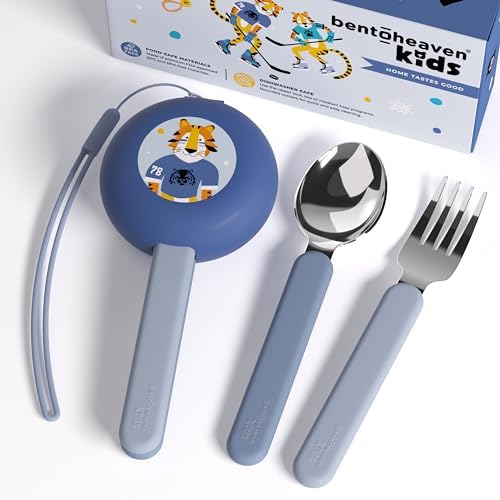 Bentoheaven Kids Utensils Set with Case, Reusable Fork & Spoon, Tiger by Bentoheaven