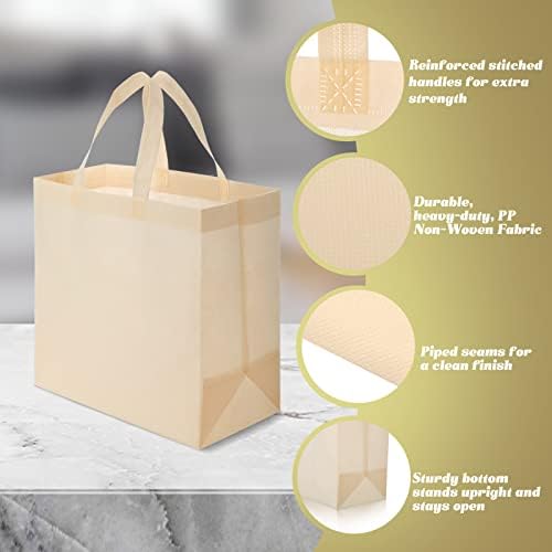 Reginary 50 Pcs Reusable Tote Bags Shopping Bags Non Woven, Beige - Image 5