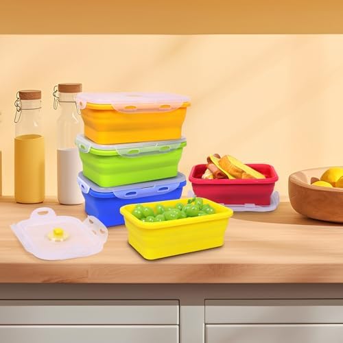 5 Pack Collapsible Silicone Food Storage Containers with Leak-Resistant Lids, 27oz Bento Lunch Boxes, for Kitchen, Office, Camping, Travel, BPA Free - Image 4