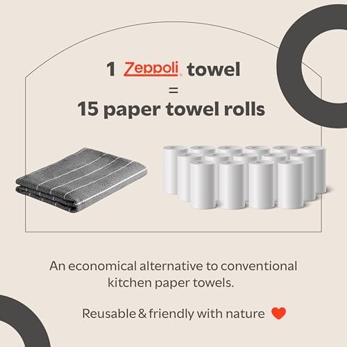 Zeppoli Classic Kitchen Towels - 6 Pack 100% Natural Cotton Towel Set, Reusable Wash Cloths, Absorbent Dish Towels, Machine Washable Hand Towels, Kitchen Essentials, 20" x 28" - Black VAR - Image 6