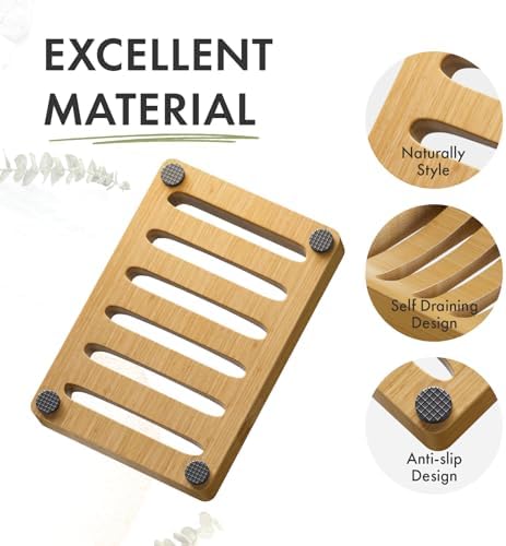 AmazerBath Soap Holder, Bamboo Soap Dish, Wooden Soap Holder Soap Dish, 2 Pack Bamboo Soap Holder, Soap Dishes for Bar Soap, Wooden Soap Tray, Kitchen Soap Tray Self Draining (Wooden Color) - Image 3