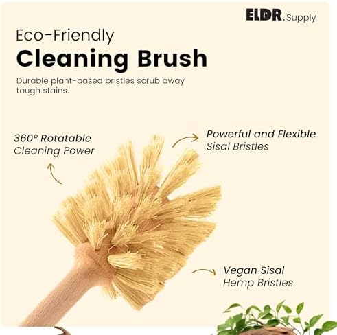 ELDR Supply Bottle Brush, 14in Extra Long German Beechwood Handle, Strong Hemp Bristles, Zero Waste, Cleans and Scrubs Hard to Reach Wide Mouth Jars, Glasses, and Tumblers - Image 4