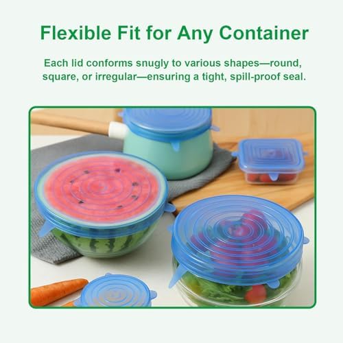 Silicone Stretch Lids – 6 Pack Reusable Food Covers,Flexible Silicone for Bowls, Containers, Fruits – Airtight & Leakproof Seal for Kitchen Storage(blue) - Image 4