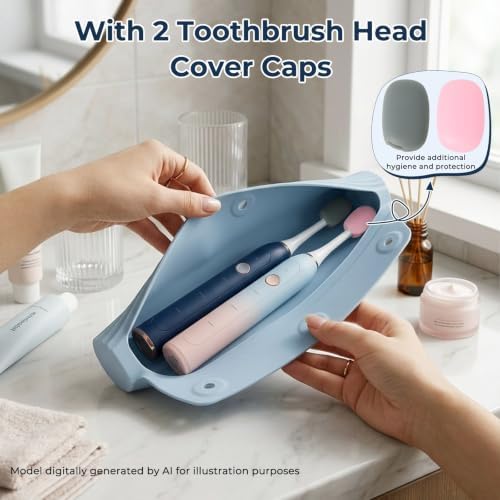 Electric Toothbrush Travel Case with 2 Head Covers, Blue - Image 5