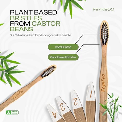 Bamboo Toothbrushes Medium Bristles 6 Pack - BPA Free Bristles Toothbrushes for Adults - Eco-Friendly, Natural Wooden Toothbrush (Light Brown, White, Black) - Image 4