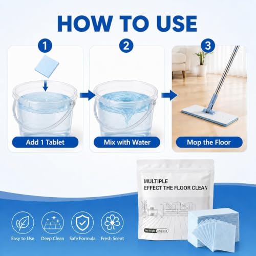 100 pcs 2026 New Multi-effect Floor Clean Tablets, Multi-effect Floor Cleaning Sheets with Fresh Scent, Suitable for Tile, Wood, Laminate, Kitchen, And Bathroom Care Use - Image 7