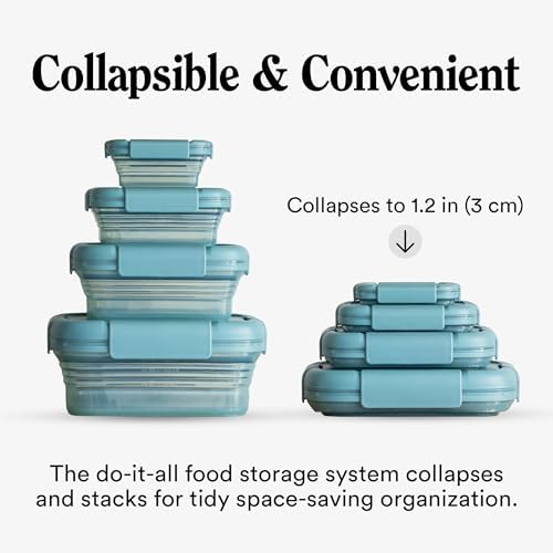 Stojo Nestable Collapsible Food Storage Container -Set of 4, Eucalyptus- Leak-Proof Airtight Seal Made With Food Grade Silicone For Meal Prep, Lunch Box, Pantry Organizer - Microwave & Dishwasher Safe - Image 2