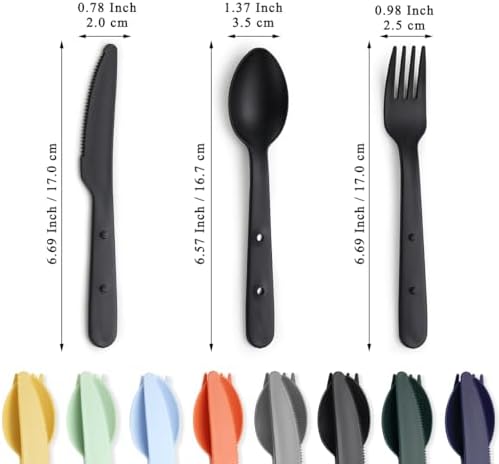 Kyraton Travel Utensils Set for 8, Reusable Plastic Spoons Forks Knives Snapped Together for Portable & Space-Saving Design Cutlery Silverware for Travel, Picnic, Camping, Work, Lunch Boxes - Image 2
