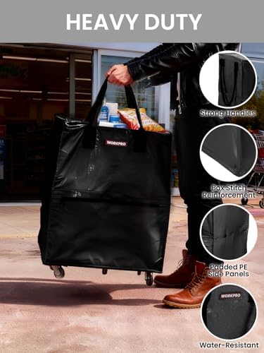 WORKPRO Medium Rolling Grocery Bag, 18-Gallon Shopping Tote with 4 Wheels - Image 4