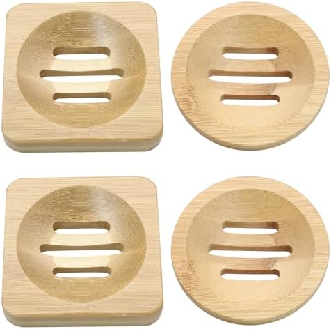 Jiozermi Bamboo Soap Dish, 4 Pcs (2 Rounded and 2 Square) by Jiozermi