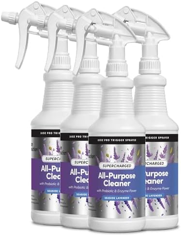 Clean Revolution SuperCharged All Purpose Cleaner Refill with Smart Probiotic + Enzyme Complex, Multi-Surface Kitchen Bathroom & Floor Cleaner, Seaside Lavender, 32 Fl Oz (Pack of 4) by CleanRevolution