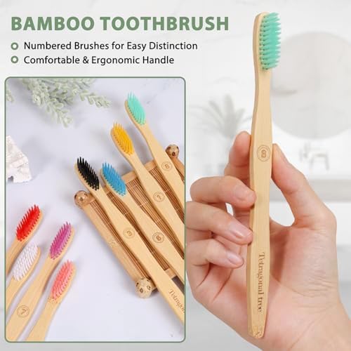 Tetragonal tree 20 Count Bamboo Toothbrushes - BPA Free Soft Bristles Natural Toothbrush Set - Biodegradable & Compostable Eco-Friendly Wooden Toothbrush, Multicolor - Image 5
