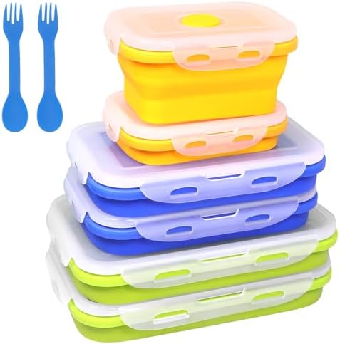 Collapsible Silicone Food Storage Containers With Lids, Set of 6 Foldable Storge Bowls, Bento Lunch Boxes for Kitchen, Camping, Rv, BPA Free by FUSMYE