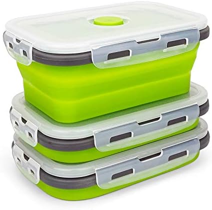 CARTINTS Set of 3 Collapsible Food Storage Containers with Lids, Collapsible Silicone Bowls, Silicone Lunch Containers, For Meal Prep, Camping, Travel, Microwave and Freezer Safe,500ml,Green - Image 2
