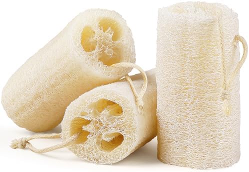 3 Pack Natural Loofah Sponge Exfoliating Body Scrubber 5 Inch by Createjoya