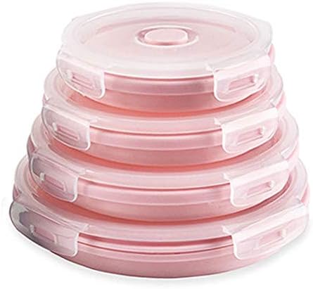CARTINTS Silicone Collapsible Food Storage Containers-Prep/Storage Bowls with Lids – Set of 4 Round Silicone Lunch Containers – Microwave and Freezer Food Containers(pink) by CARTINTS