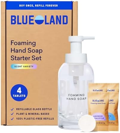 BLUELAND Hand Soap Starter Set, 1 Bottle with 4 Refill Tablets, Variety by Unknown