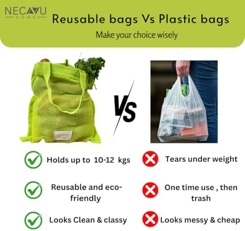 100% Cotton Set Of 2 Mesh Grocery Bag | Eco-Friendly Cotton Market Bags For Vegetable Shopping | Multi-Purpose Portable Cotton Market Bags with Reinforced Edges (Kiwi Green) (Kiwi Green) - Image 5
