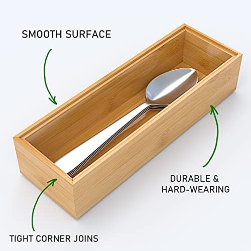 VeyFey Silverware Tray for Drawer, Stackable Kitchen Bamboo Drawer Organizer 9" x 3" x 2" Set of 2 - Image 5