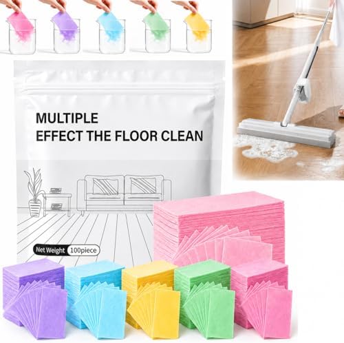 Multi-effect Floor Cleaner Sheets, Multi-surface Clean Tablets, 100-Count Fast-Dissolving Mopping and Deep Cleaning Solution for Hardwood, Wood, Tile, Vinyl, Marble, Laminate Floors by Huprh