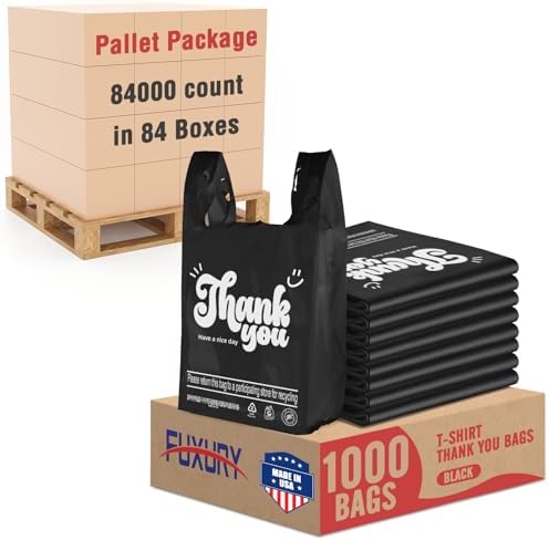 Fuxury 84000 (84K) Count Black Thank You Plastic Shopping Bags with Handles by Fuxury