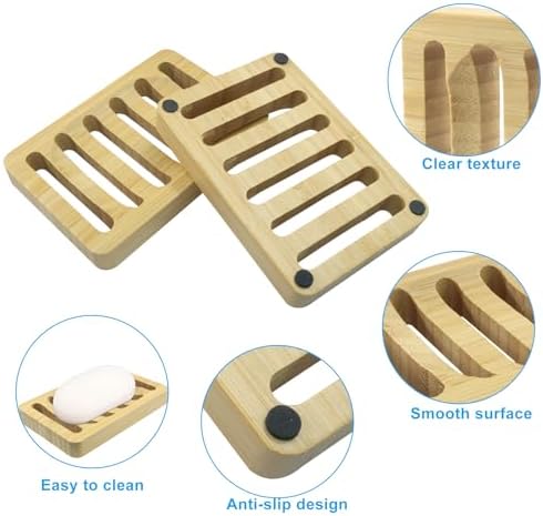 3 Pcs Bamboo Soap Dish, Natural Color - Image 2