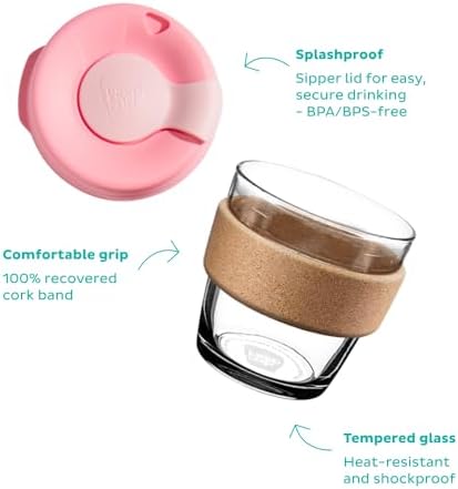 KeepCup Brew Cork, Reusable Glass Tumbler with Natural Cork, Espresso Coffee Cup 6oz / 227ml - Black - Image 3