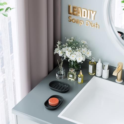 Bathroom Soap Dishes, Not Plastic！White Soap Dishes for Bar Soap, Bamboo Soap Dishes Holder for Bathroom Shower, Bathroom Sink Soap Dish (Black) - Image 5