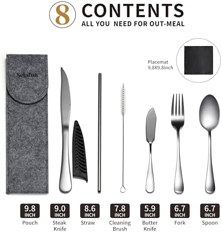 Travel Utensils with Case, Portable Travel Silverware Set Stainless Steel Lunch Box Cutlery Set for Work, Camping, Picnic, Hiking, Office (Silver) - Image 2