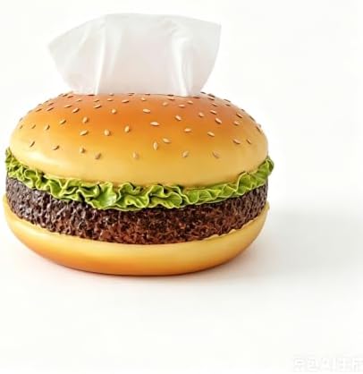 Hamburger Shaped Tissue Box Cover, Cute Burger Napkin Holder, Desktop Facial Tissue Dispenser, Kitchen Countertop Tissue Container by Unknown