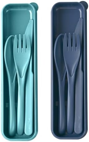 Utensil set Travel Silverware with Case, 2 Sets Reusable Utensils Set with Case, Wheat Straw Utensils for Lunch Box Accessories, Camping Utensils for Work Lunch or Daily Use by HMDZMR