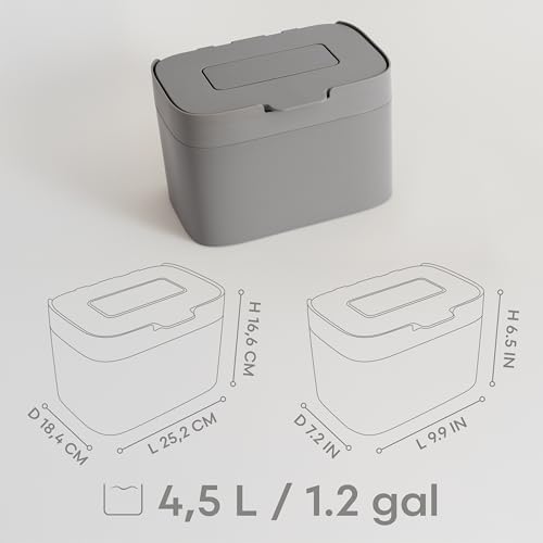 KAZAI. Compost Bin Kitchen 'Elin' | 1.2 GAL / 4.5L Countertop Compost Bin with Lid & Carbon Filter | Odor-Free, Dishwasher Safe, with Inner Bucket | Small Indoor Kitchen Composter | Stone-Gray - Image 2